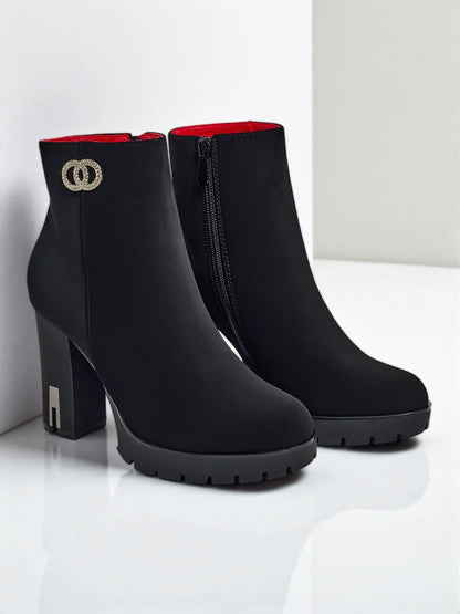 Botki damskie z matowej eko skóry na słupku Olivane